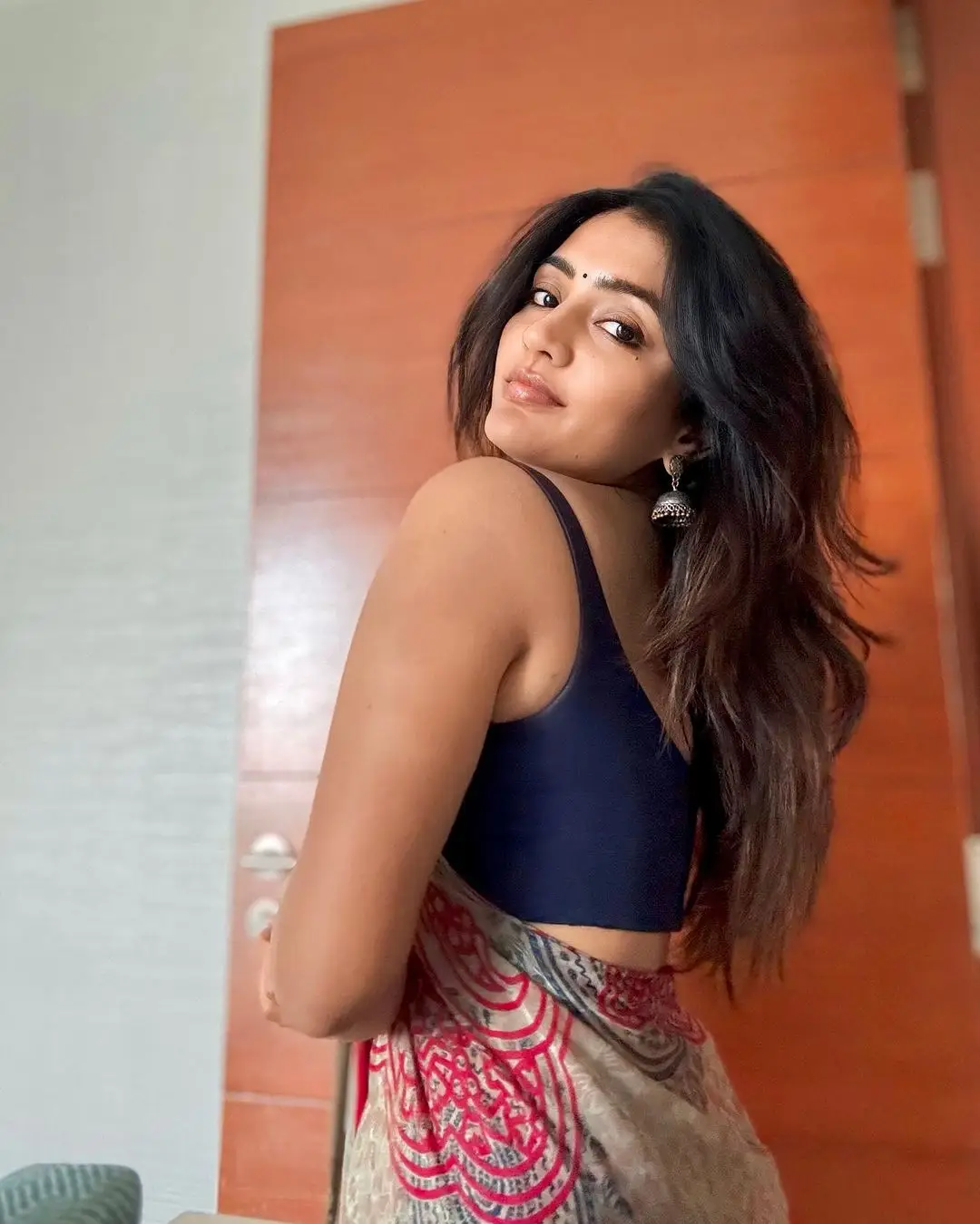 Mumbai Girl Indian Eesha Rebba in Blue Saree Sleeveless Blouse